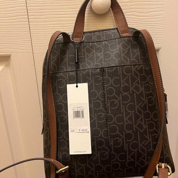 Calvin Klein Black Monogram Backpack with Gold Chain